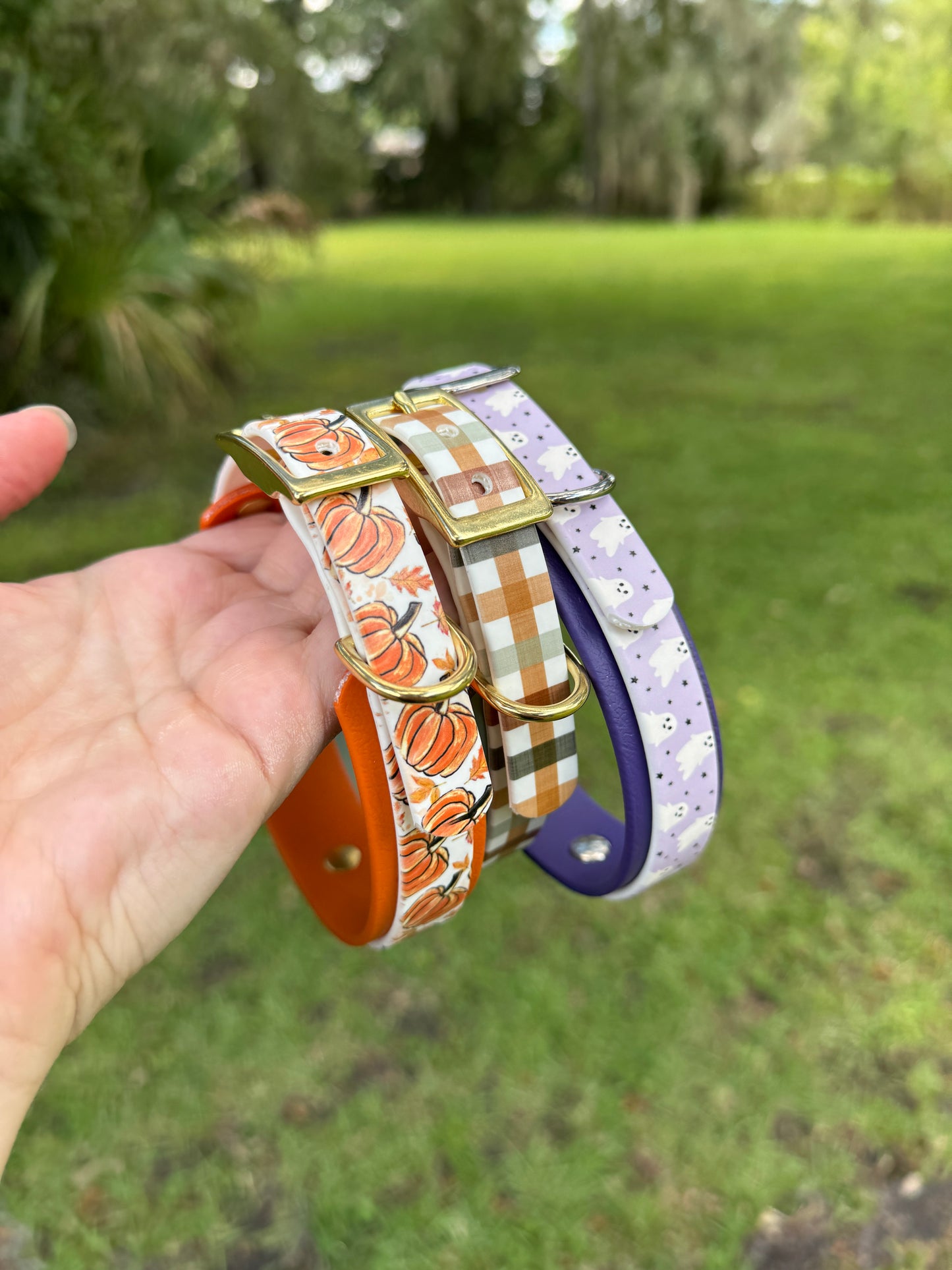 Fall Plaid: Mini Printed Double Layer Biothane Dog Collar