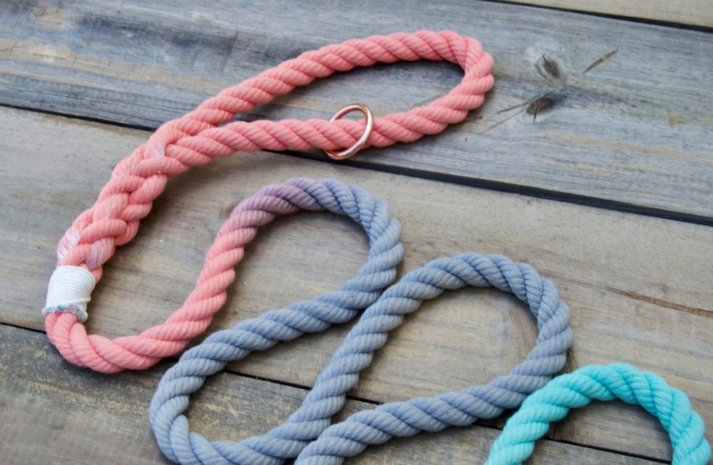 DAWN: Coral, Grey, and Aqua Rope Dog Leash