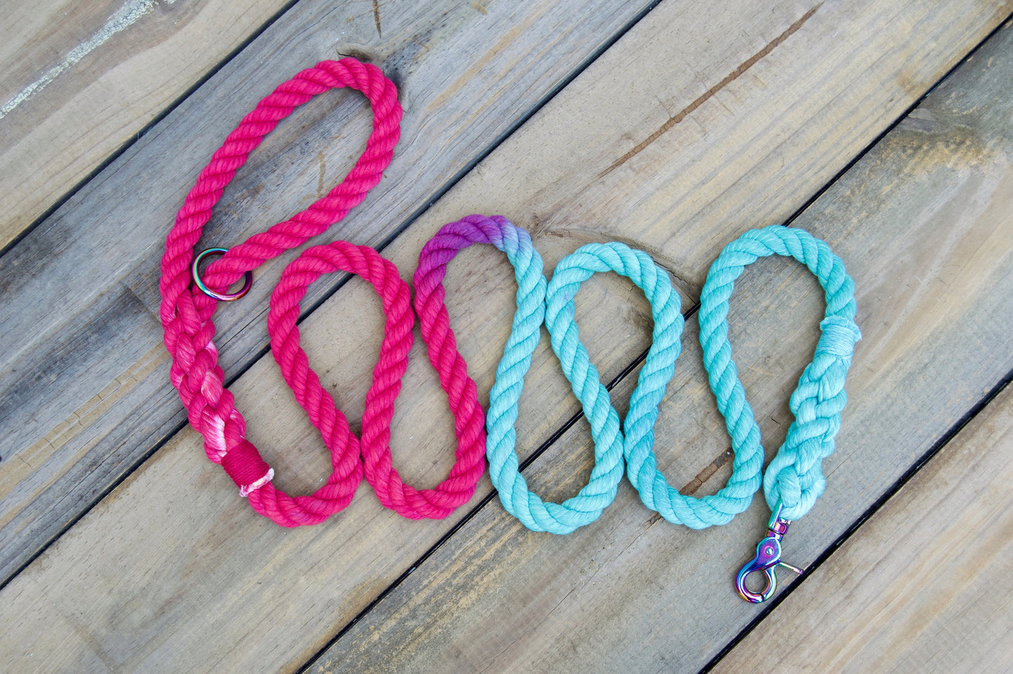 HOT PINK - AQUA Rope Dog Leash
