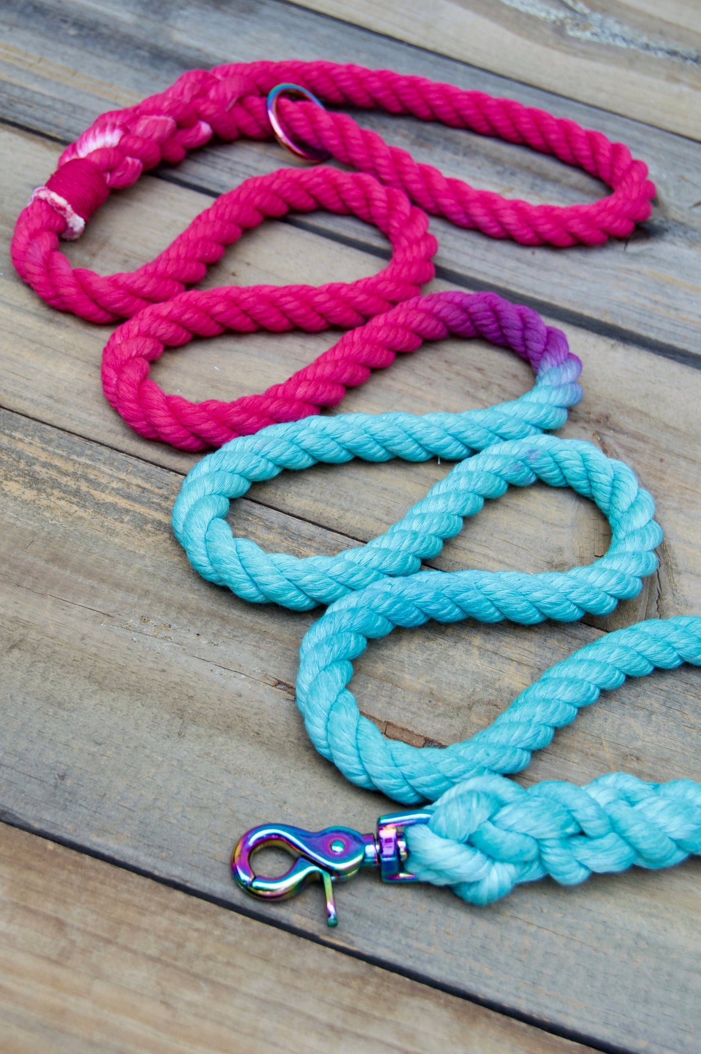 HOT PINK - AQUA Rope Dog Leash