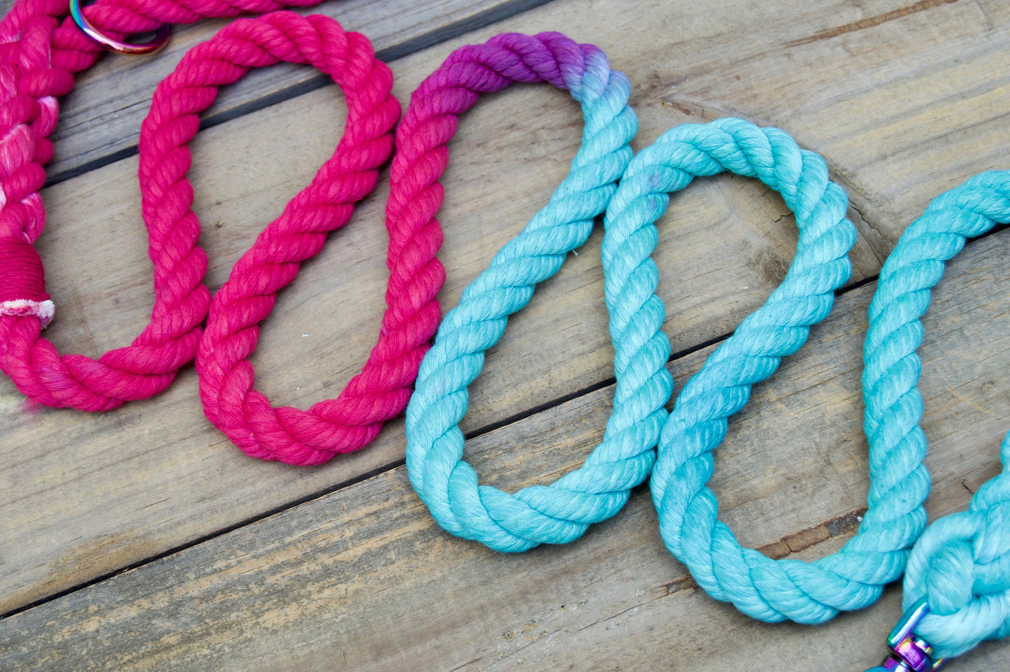 HOT PINK - AQUA Rope Dog Leash