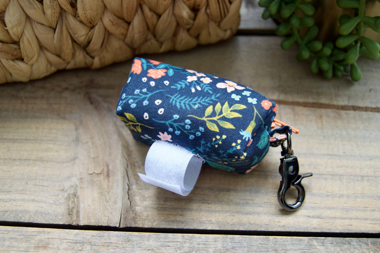 WILLOW: Navy and Orange Floral Dog Poop Bag Holder