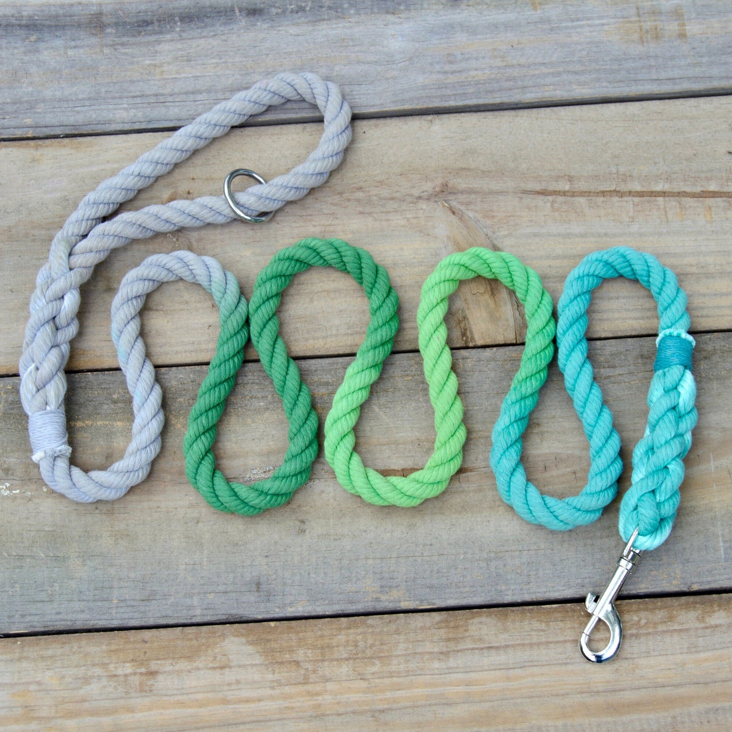 JEWEL: Grey, Olive, Lime, and Teal Rope Dog Leash
