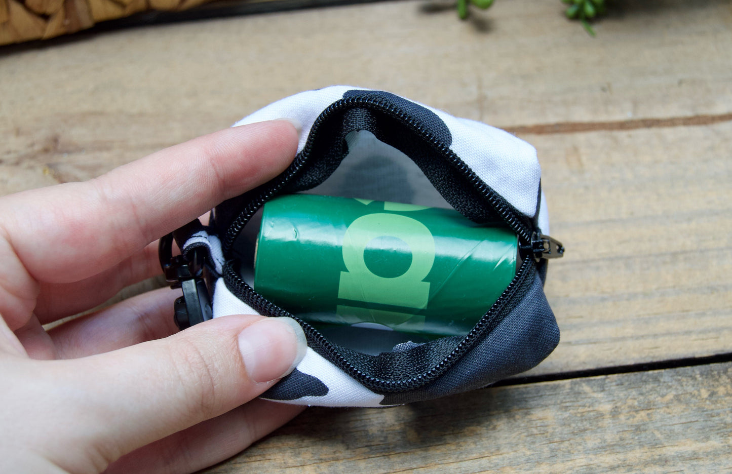 COW: Black and White Dog Poop Bag Holder