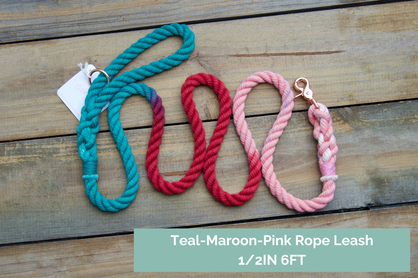 RTS: 1/2IN 6FT Teal-Maroon-Pink Rope Dog Leash