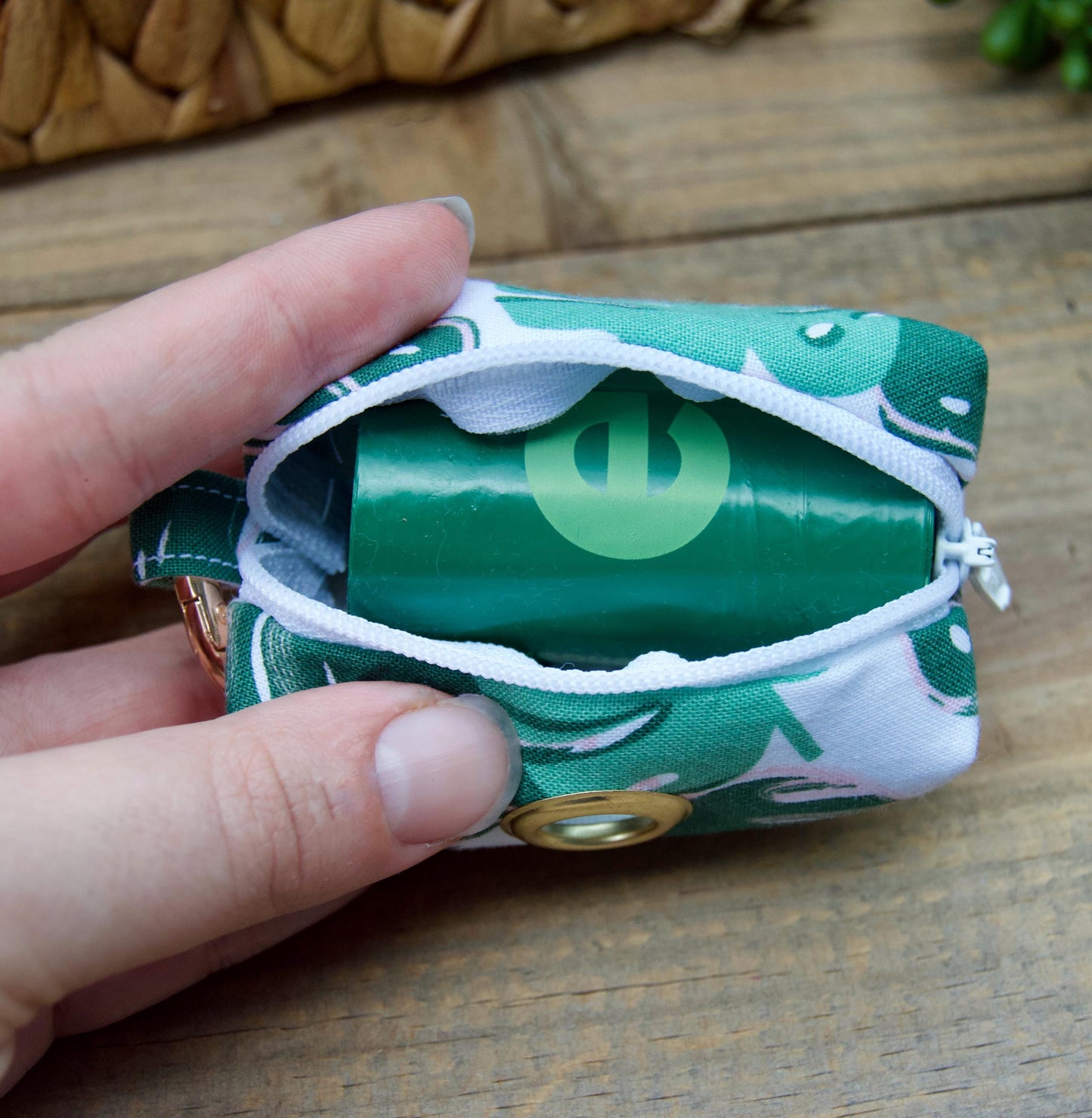 SAGE: Green Monstera Dog Poop Bag Holder