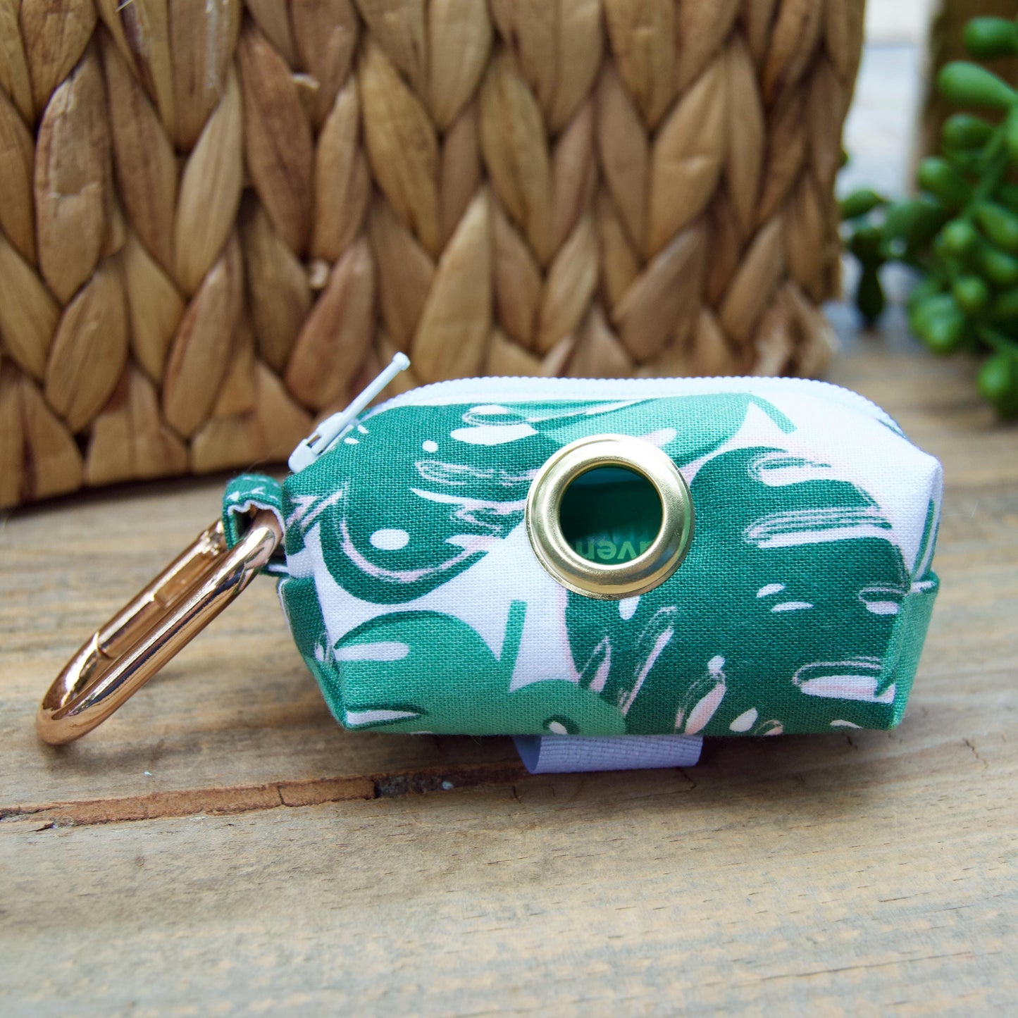 SAGE: Green Monstera Dog Poop Bag Holder