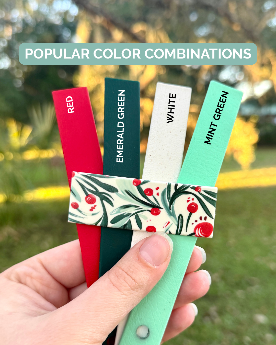 Winter Holly: Mini Printed Double Layer Biothane Dog Collar