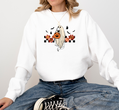 Checkered Ghost Dog Halloween Crewneck Sweatshirt