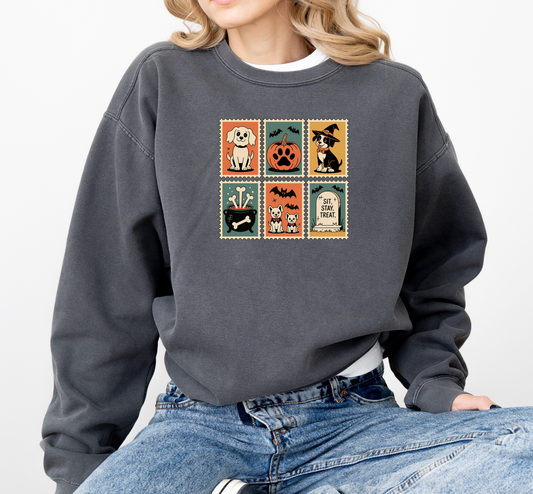 Halloween Dog Stamps Crewneck Sweatshirt