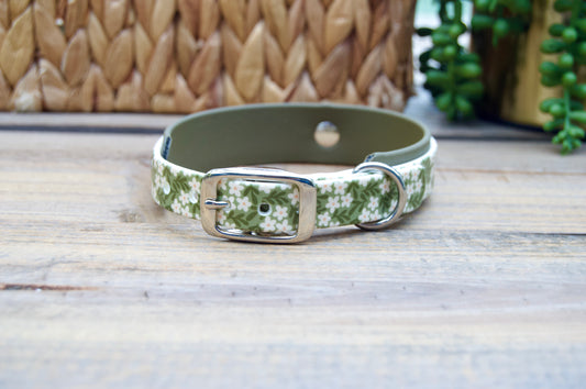 Green Floral: Mini Printed Double Layer Biothane Dog Collar