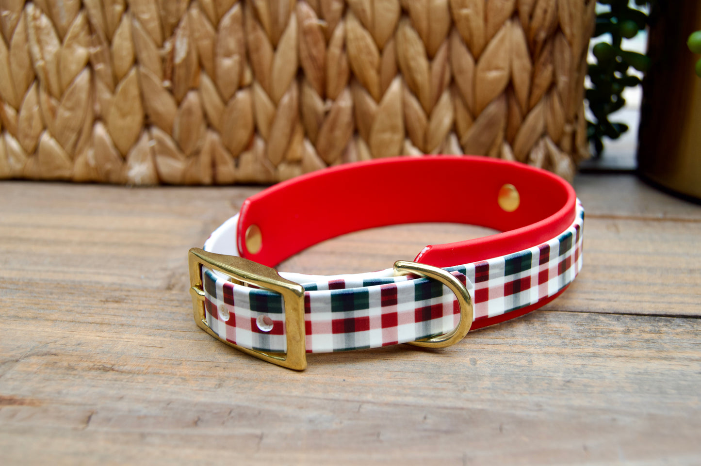 Winter Plaid: Mini Printed Double Layer Biothane Dog Collar
