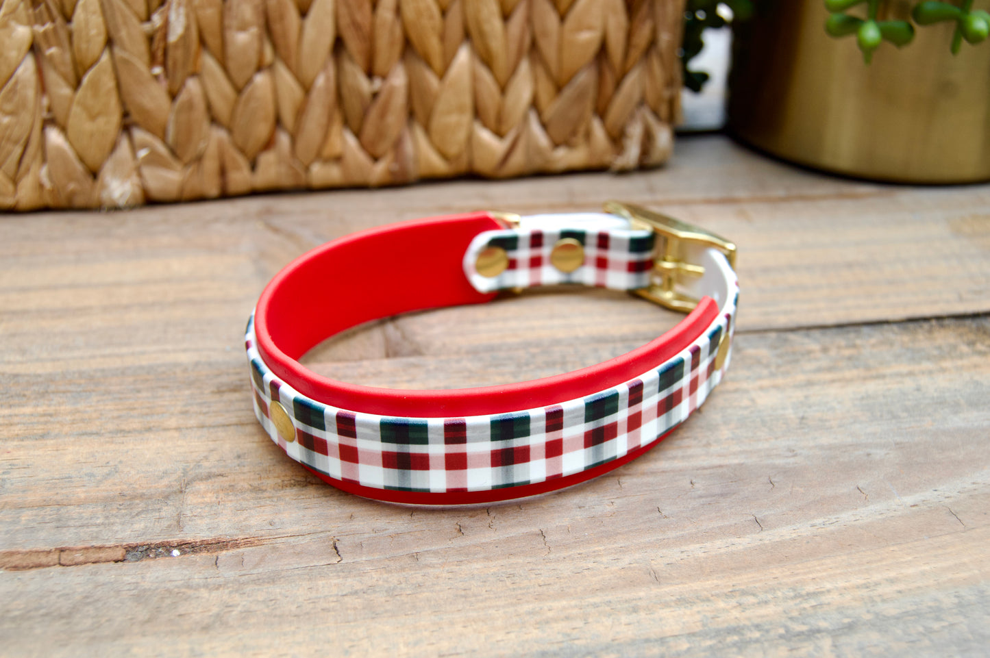 Winter Plaid: Mini Printed Double Layer Biothane Dog Collar
