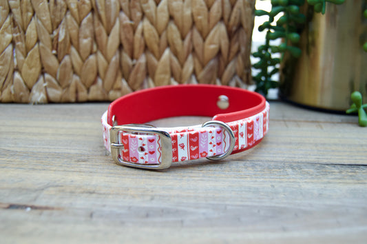 Valentine's Stripes: Mini Printed Double Layer Biothane Dog Collar