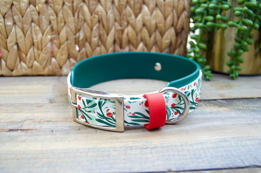 Winter Holly: Printed Double Layer Biothane Dog Collar