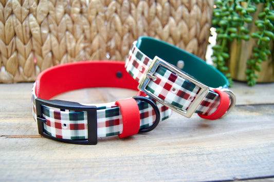 Winter Plaid: Printed Double Layer Biothane Dog Collar