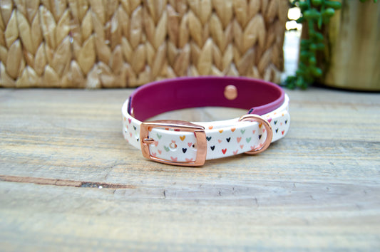 Colorful Hearts: Mini Printed Double Layer Biothane Dog Collar