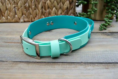 RTS 16-19 INCH Teal and Mint Green Sport Handle Biothane Dog Collar