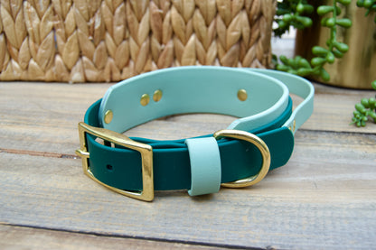 RTS 13-16 INCH Sage and Emerald Green Sport Handle Biothane Dog Collar