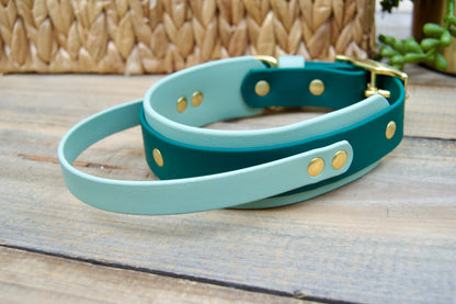 RTS 13-16 INCH Sage and Emerald Green Sport Handle Biothane Dog Collar