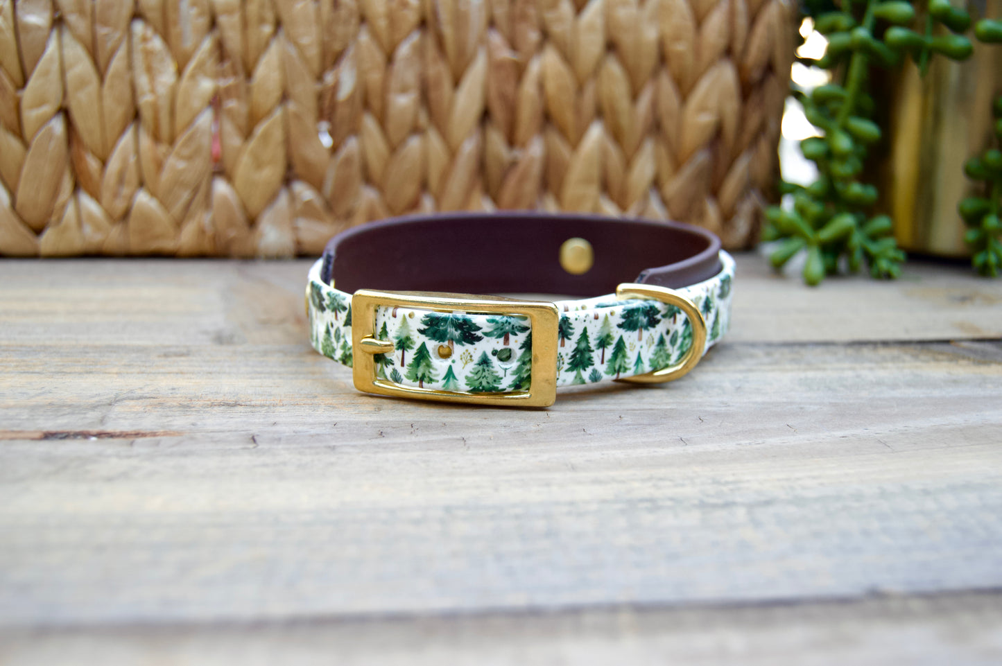 Winter Trees: Mini Printed Double Layer Biothane Dog Collar