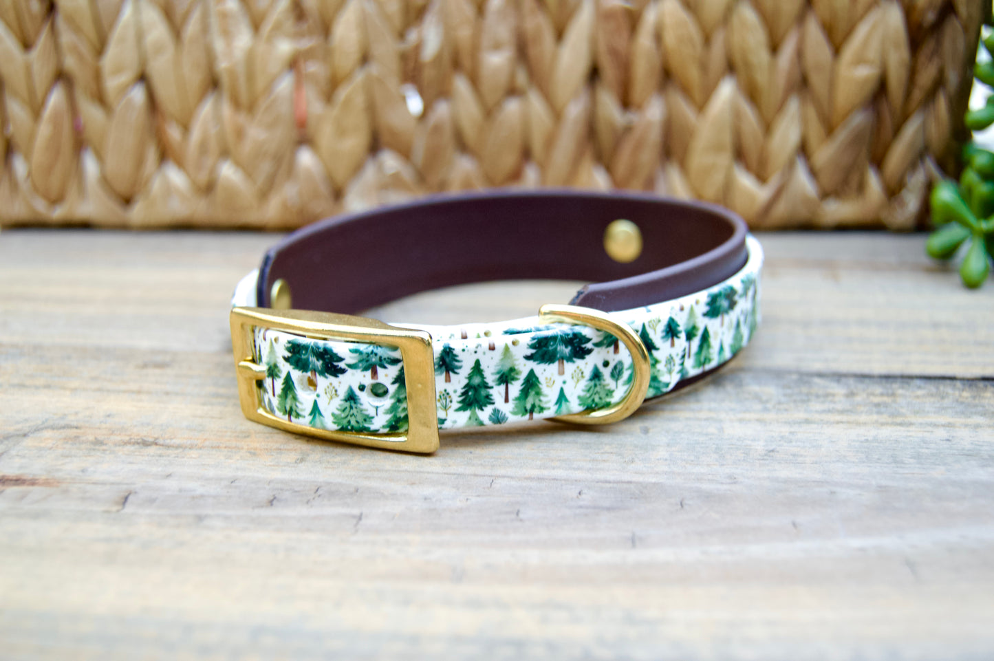 Winter Trees: Mini Printed Double Layer Biothane Dog Collar