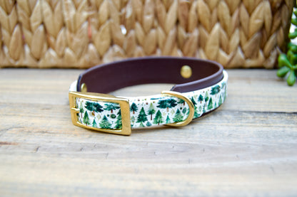 Winter Trees: Mini Printed Double Layer Biothane Dog Collar