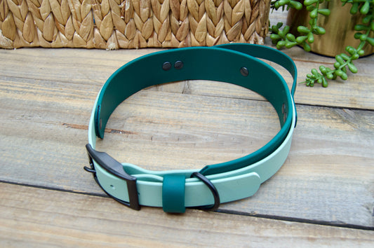 RTS 19-22 INCH Sage Green and Emerald Green Sport Handle Biothane Dog Collar