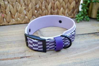 Closeout: Purple and Lilac Wavy Checker Printed Double Layer Biothane Dog Collar
