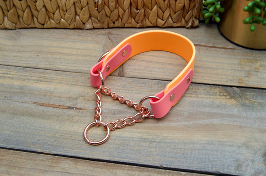 RTS 16 INCH Tangerine/Coral Tapered Martingale Biothane Dog Collar