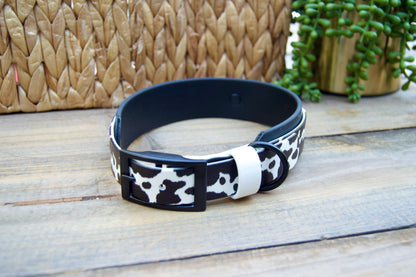 Closeout: Black and Pink Cow Printed Double Layer Biothane Dog Collar