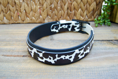 Closeout: Black and Pink Cow Printed Double Layer Biothane Dog Collar