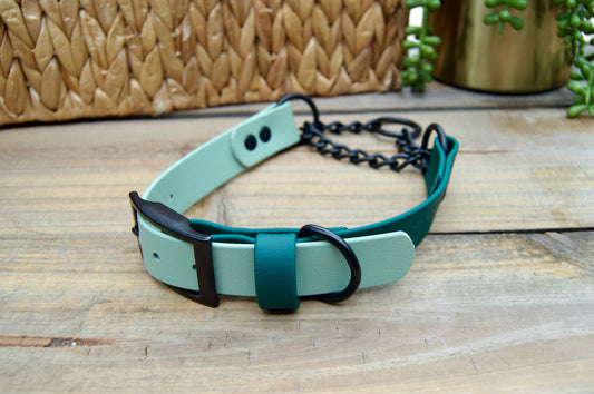 RTS Large 16-19 INCH Emerald Green and Sage Green Chain Martingale Biothane Dog Collar