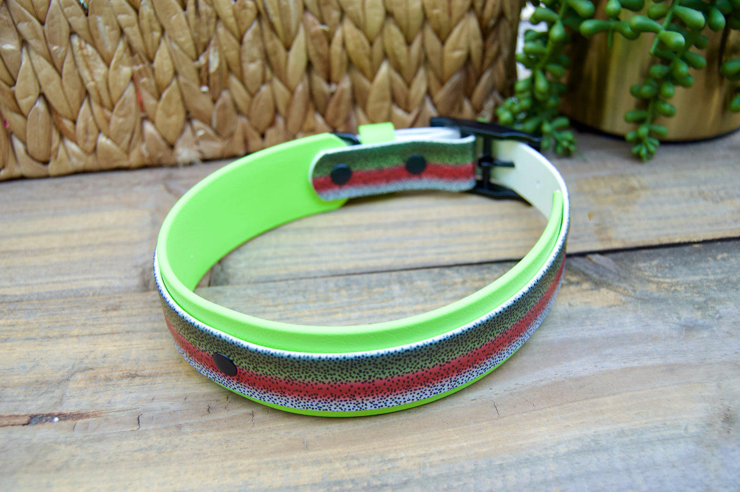 Closeout: Trout Printed Double Layer Biothane Dog Collar