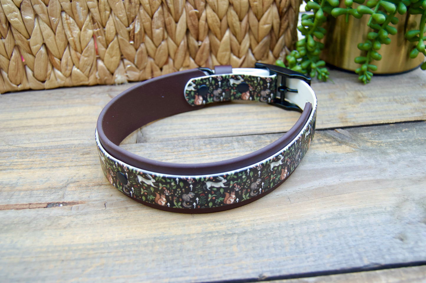 Closeout: Woodland Printed Double Layer Biothane Dog Collar