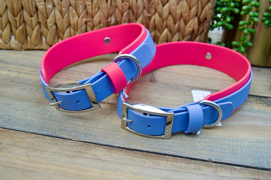 RTS *FLAWED* Periwinkle and Raspberry Double Layer Biothane Dog Collar