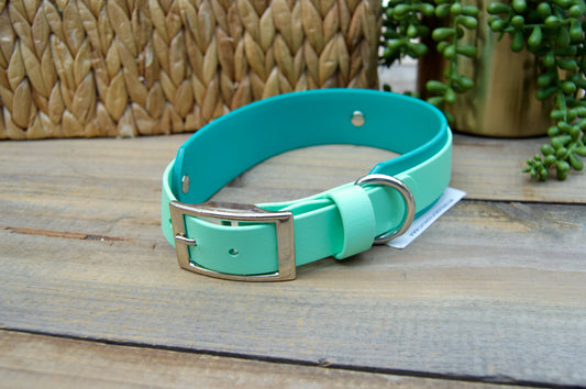 RTS *FLAWED* Mint Green and Teal Double Layer Biothane Dog Collar