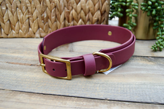 RTS 19-22 INCH Burgundy Double Layer Biothane Dog Collar