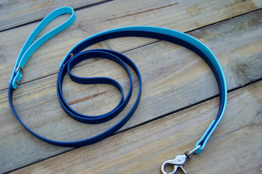 RTS 6FT Traffic Handle Baby Blue and Deep Sea Blue Biothane Dog Leash