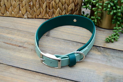 RTS 19-22 INCH Sage Green and Emerald Green Double Layer Biothane Dog Collar