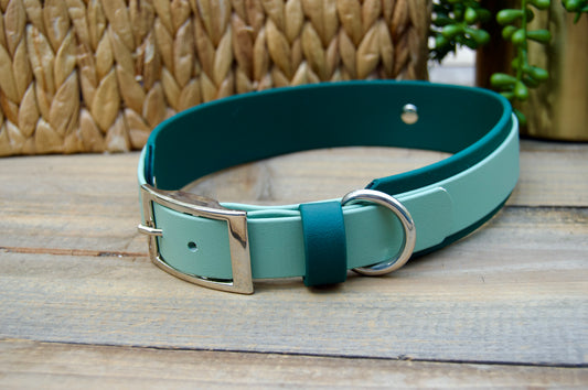 RTS 19-22 INCH Sage Green and Emerald Green Double Layer Biothane Dog Collar
