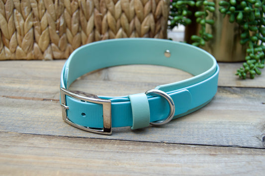 RTS 20-23 INCH Dusty Turquoise and Sage Green Double Layer Biothane Dog Collar