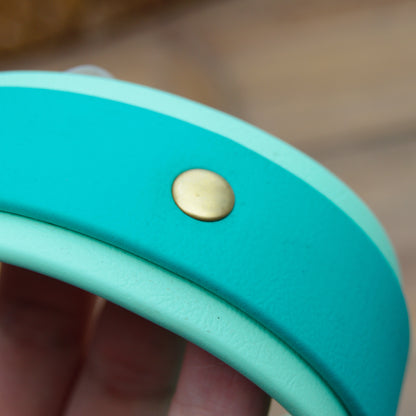 RTS *FLAWED* Mint Green and Teal Double Layer Biothane Dog Collar
