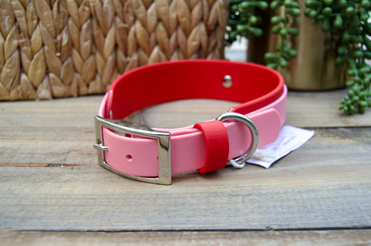 RTS 16-19 INCH Pastel Pink and Red Double Layer Biothane Dog Collar