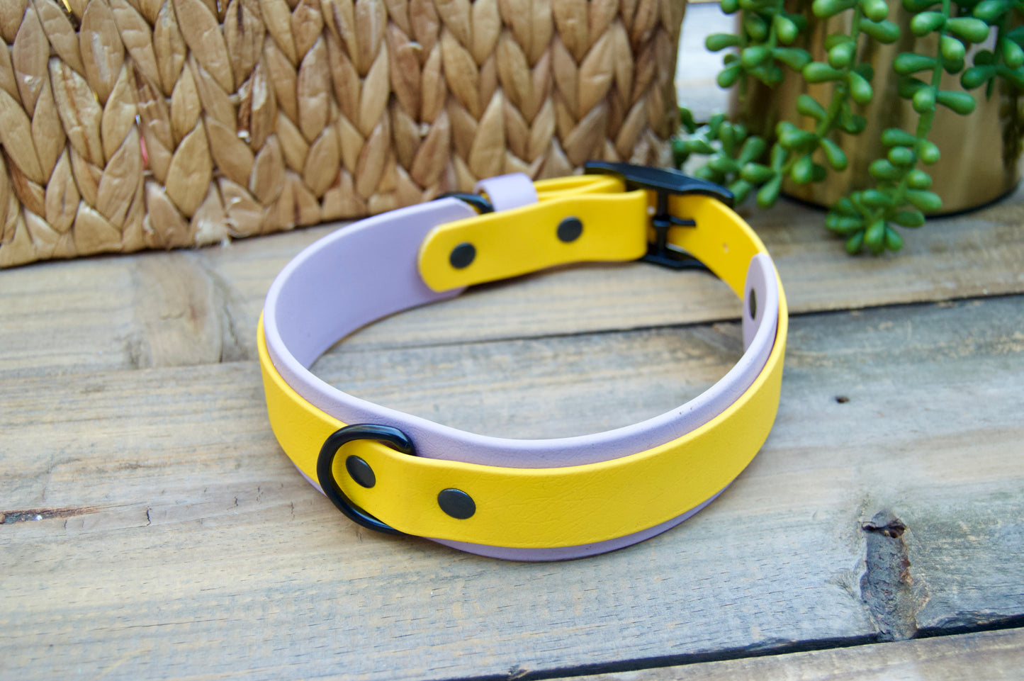 RTS 16-19 INCH Lilac and Yellow Double Layer Biothane Dog Collar
