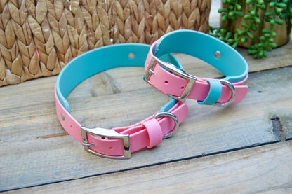 RTS Pastel Pink and Dusty Turquoise Double Layer Biothane Dog Collar
