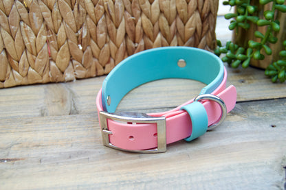 RTS Pastel Pink and Dusty Turquoise Double Layer Biothane Dog Collar
