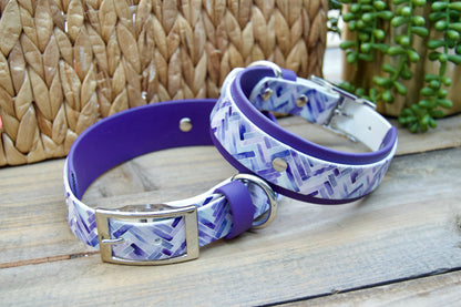 Closeout: Purple Herringbone Printed Double Layer Biothane Dog Collar