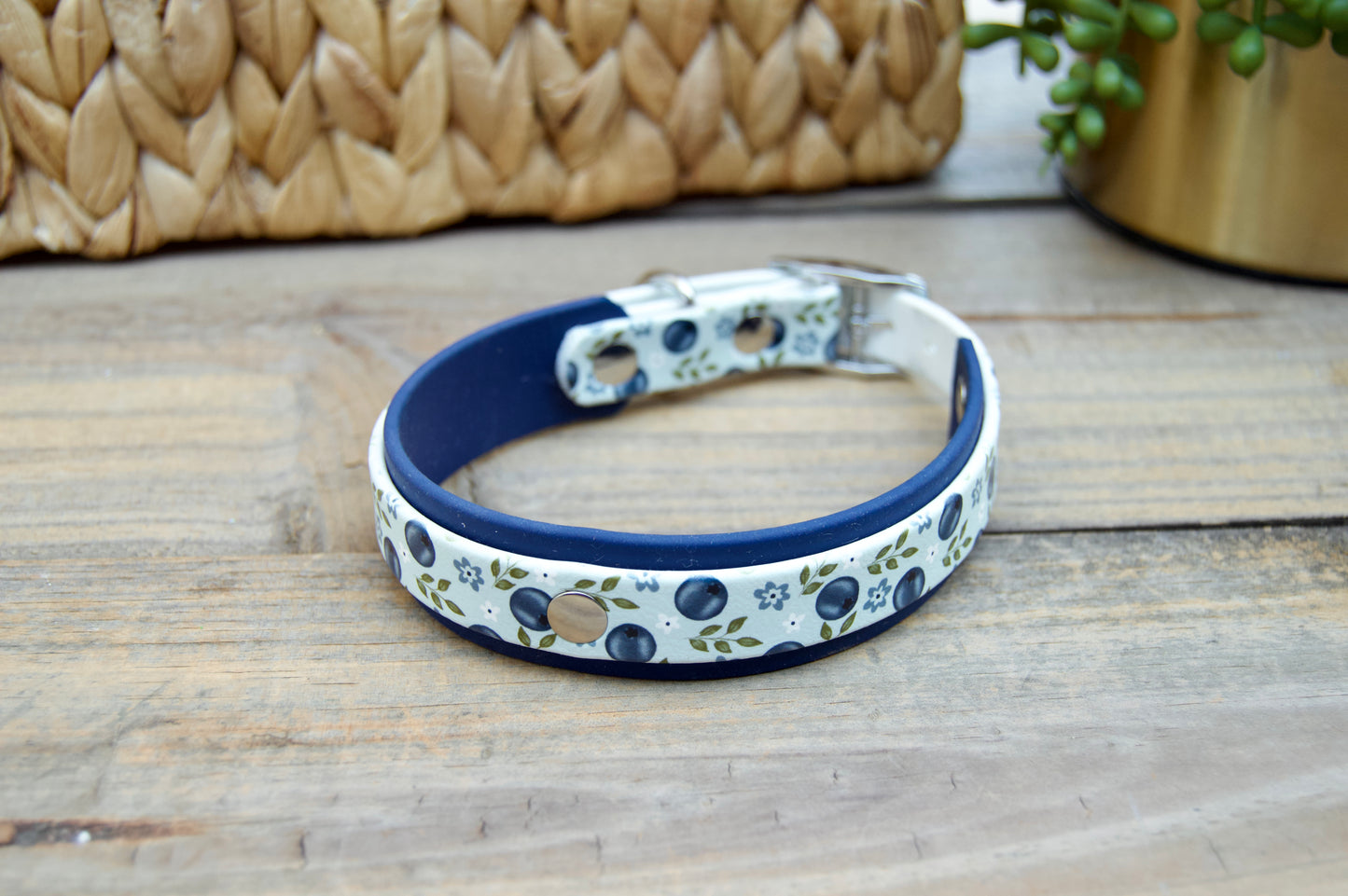 Blueberry: Mini Printed Double Layer Biothane Dog Collar
