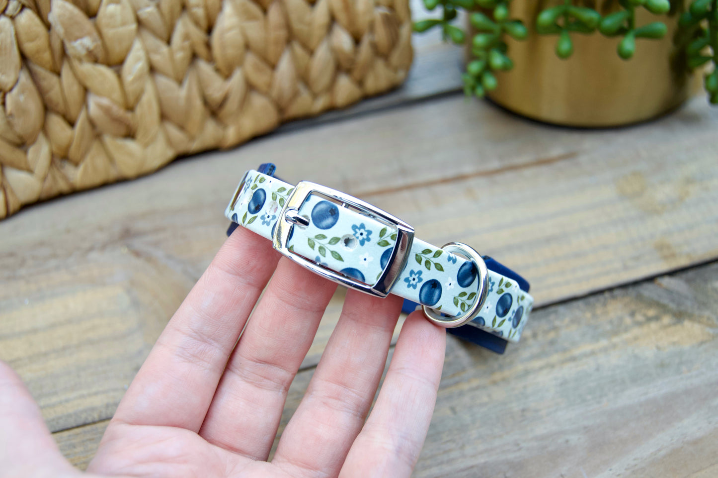 Blueberry: Mini Printed Double Layer Biothane Dog Collar